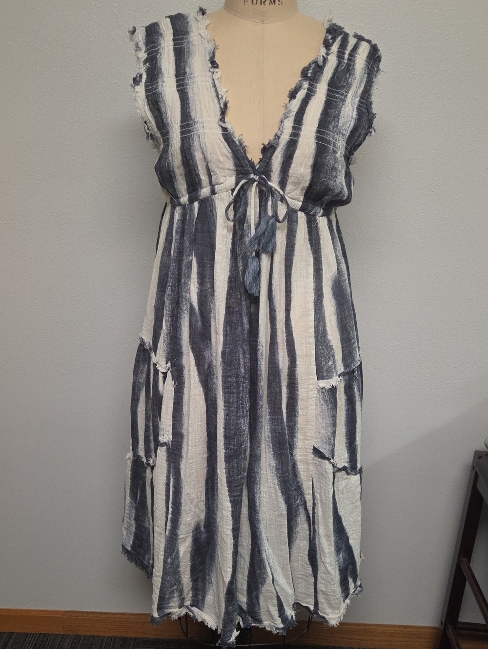 Cost Plus World Market Blue and White Striped Midi Dress